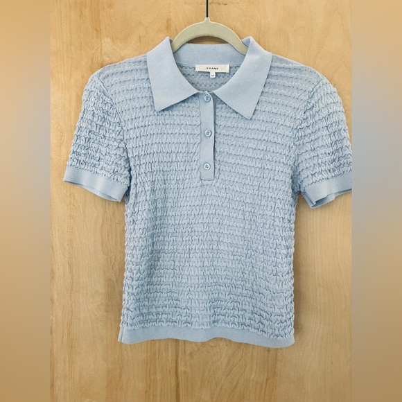 Frame Denim Sky Blue Textured Polo Tee - Picture 6 of 16